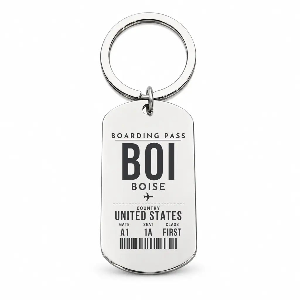 Boise Airport BOI - Key Chain - Boarding Pass Style - Silver