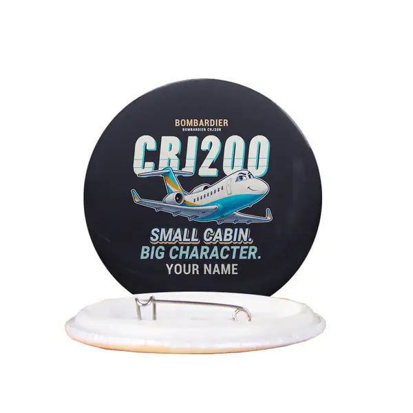 Bombardier CRJ200 - Cartoon + Name - Pin - Black