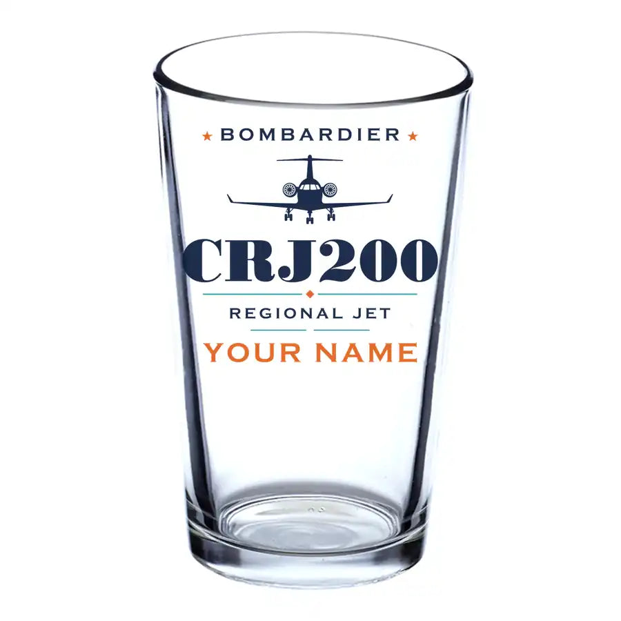Bombardier CRJ200 - Heritage + Name - Beer & Water Glass