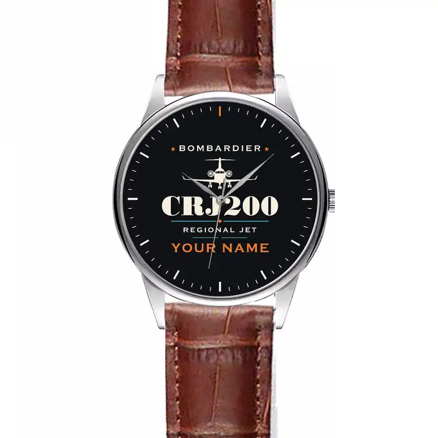 Bombardier CRJ200 - Heritage + Name - Leather Strap - Striped Brown Leather Strap