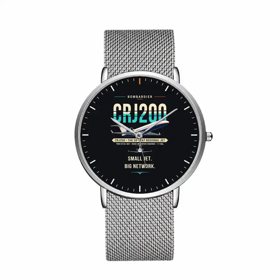 Bombardier CRJ200 - Original - Slim Mesh - Silver and Silver Stainless Steel Strap