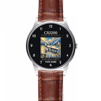 Thumbnail for Bombardier CRJ200 - Poster + Name - Leather Strap - Striped Brown Leather Strap