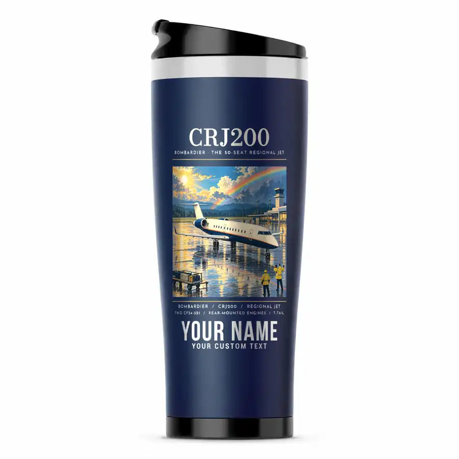 Bombardier CRJ200 - Poster + Name - Stainless Steel (No Holder) - Dark Blue