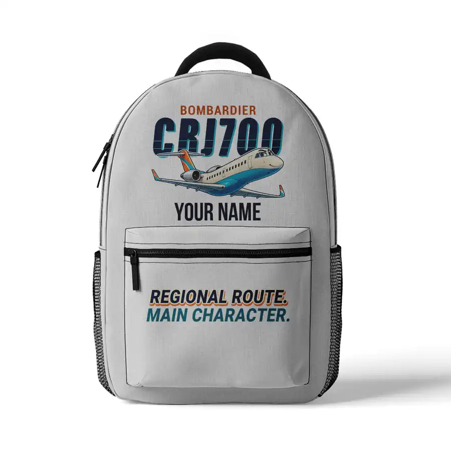 Bombardier CRJ700 - 3D Backpack - Cartoon + Name - White