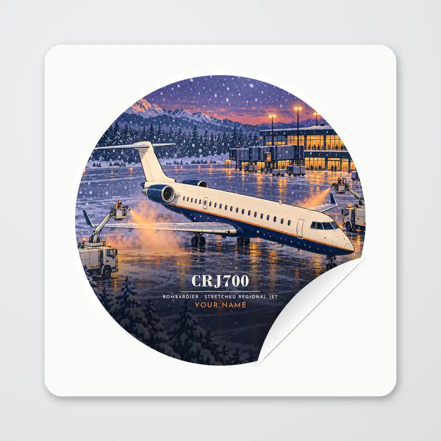Bombardier CRJ700 - 3D + Name - Circle Sticker - Peel