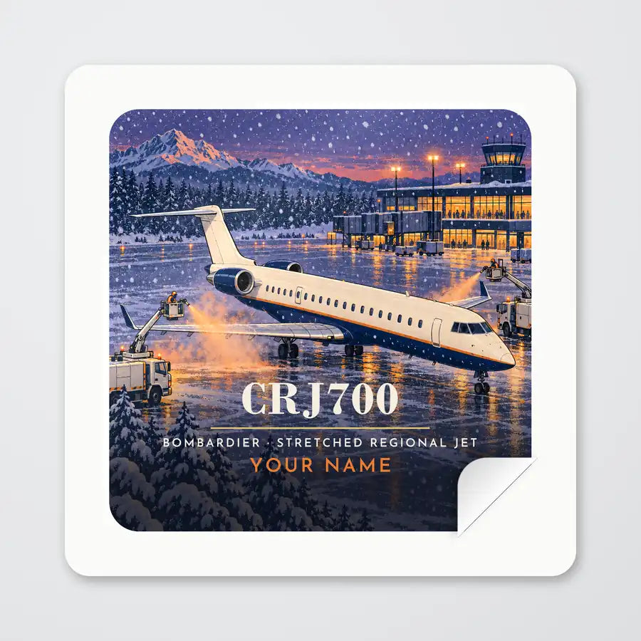 Bombardier CRJ700 - 3D + Name - Square Sticker - Peel