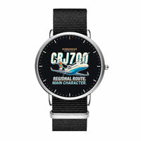 Thumbnail for Bombardier CRJ700 - Cartoon - Slim Leather - Silver and Black Nylon Strap