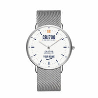 Thumbnail for Bombardier CRJ700 - Classic - White + Name - Slim Mesh - Silver and Silver Stainless Steel Strap