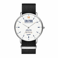 Thumbnail for Bombardier CRJ700 - Classic - White - Slim Leather - Silver and Black Nylon Strap