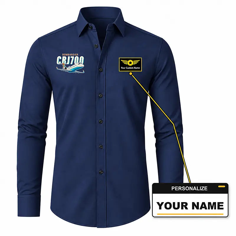 Bombardier CRJ700 - Long Sleeve Shirt - Cartoon - Dark Blue + NAME