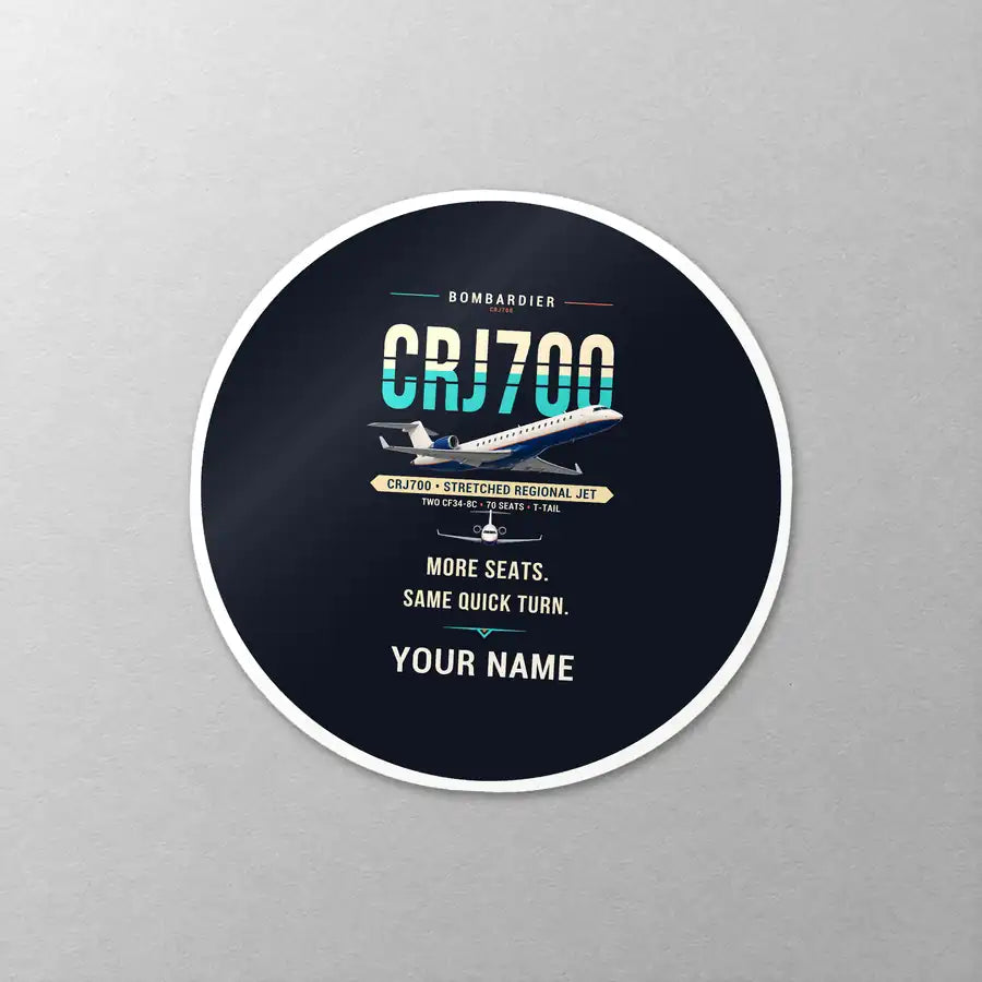 Bombardier CRJ700 - Original + Name - Circle Sticker - Close-up
