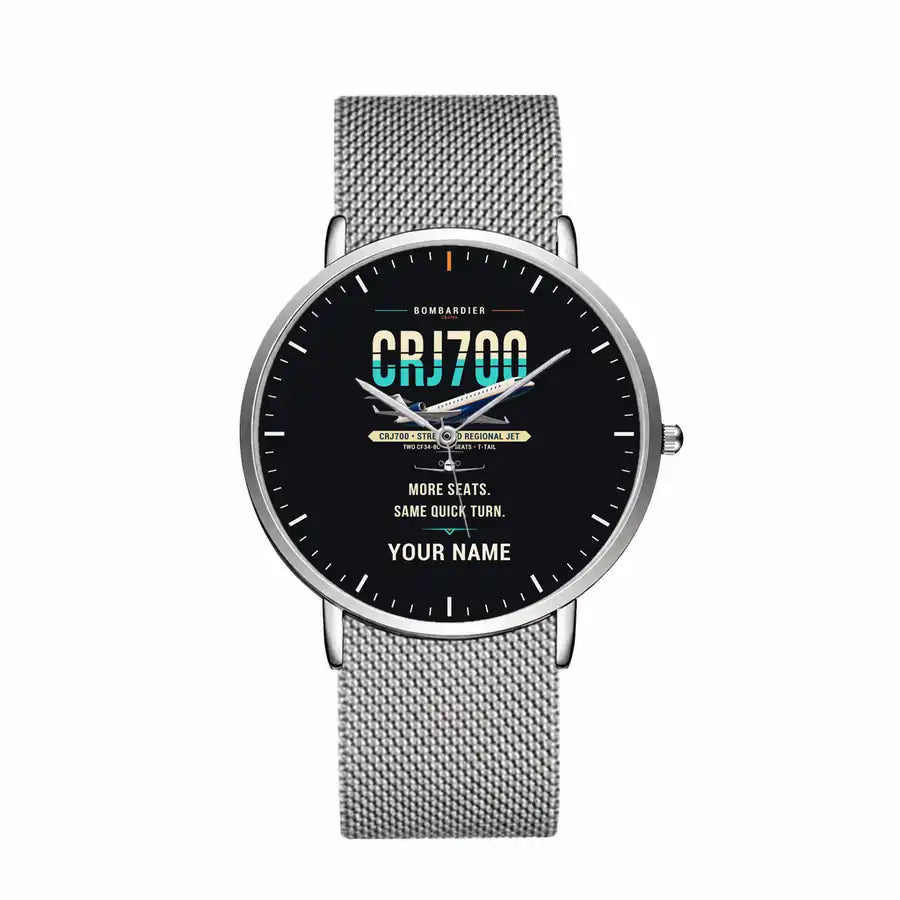 Bombardier CRJ700 - Original + Name - Slim Mesh - Silver and Silver Stainless Steel Strap