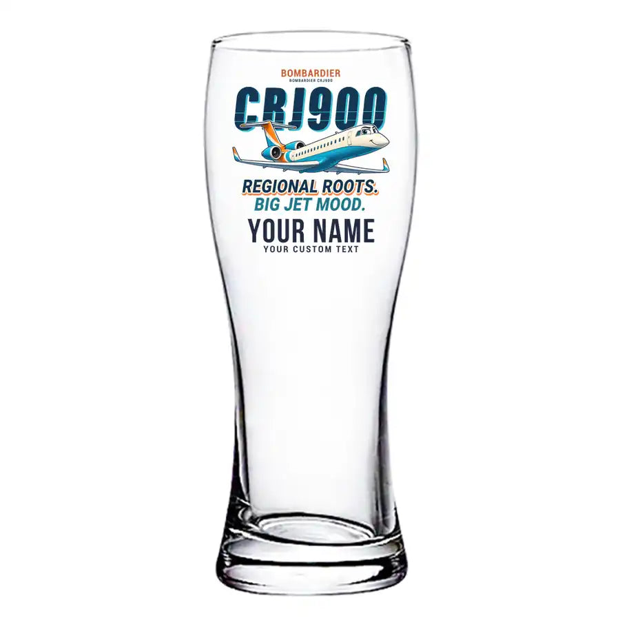 Bombardier CRJ900 - Cartoon + Name - Pilsner Beer Glass