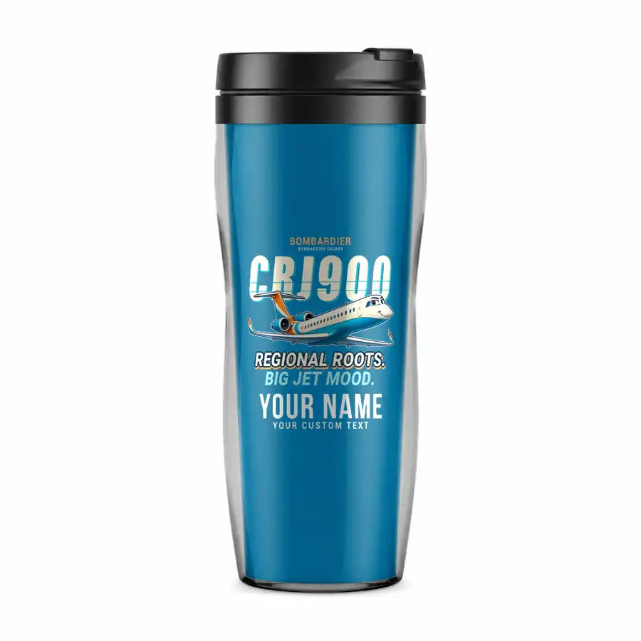 Bombardier CRJ900 - Cartoon + Name - Plastic (No Holder) - Light Blue