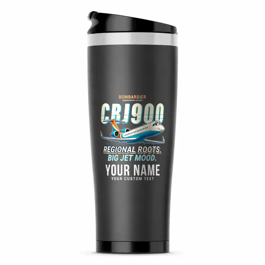 Bombardier CRJ900 - Cartoon + Name - Stainless Steel (No Holder) - Gray