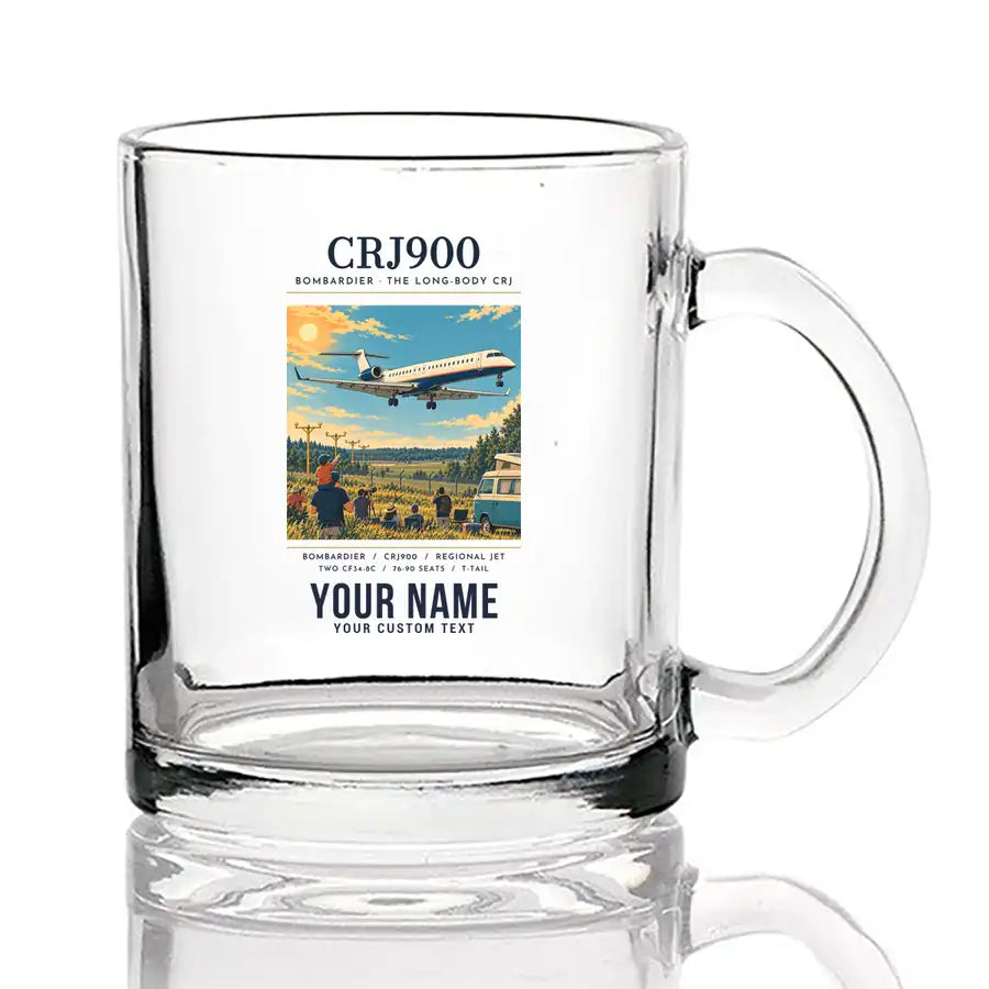 Bombardier CRJ900 - Poster + Name - Coffee & Tea Glass