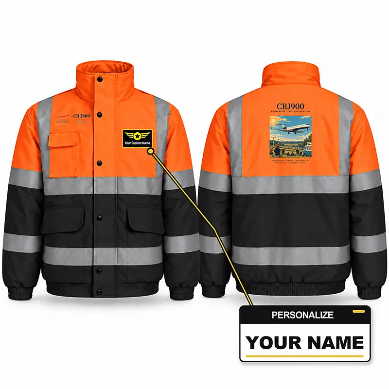 Bombardier CRJ900 Reflective Winter Jackets - Poster + Name - Orange & Navy
