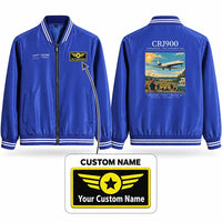 Thumbnail for Bombardier CRJ900 Stylish Jackets - Baseball Collar - Poster + Name - Royal Blue