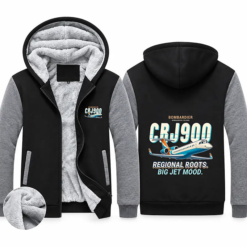 Bombardier CRJ900 Zipped Sweatshirts - Cartoon - Black & Gray