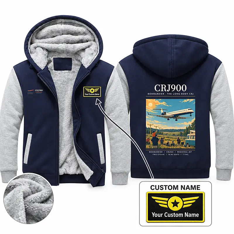 Bombardier CRJ900 Zipped Sweatshirts - Poster + Name - Navy & Gray