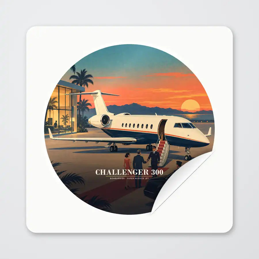Bombardier Challenger 300 - 3D - Circle Sticker - Peel