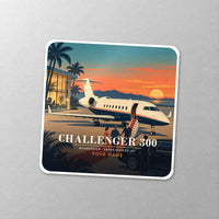 Thumbnail for Bombardier Challenger 300 - 3D + Name - Square Sticker - Close-up