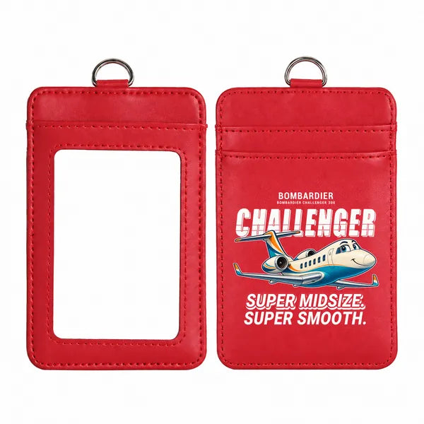 Bombardier Challenger 300 - Cartoon - ID Card Holder - Red