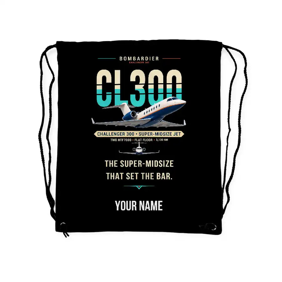 Bombardier Challenger 300 - Drawstring Bag - Original + Name - Black