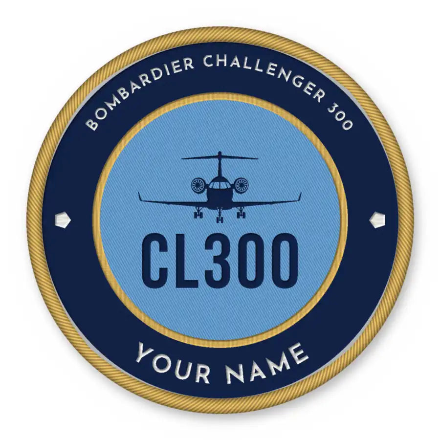 Bombardier Challenger 300 Patches - Circle + Name - Navy Sky