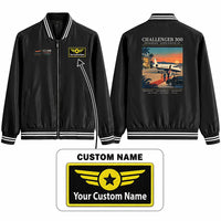 Thumbnail for Bombardier Challenger 300 Stylish Jackets - Baseball Collar - Poster + Name - Black