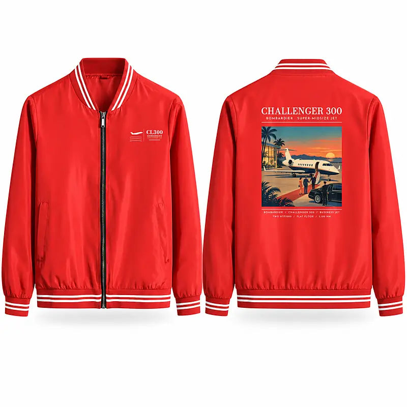 Bombardier Challenger 300 Stylish Jackets - Baseball Collar - Poster - Red