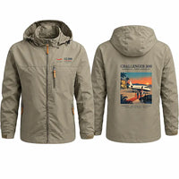 Thumbnail for Bombardier Challenger 300 Stylish Jackets - Hooded Windbreaker - Poster - Khaki