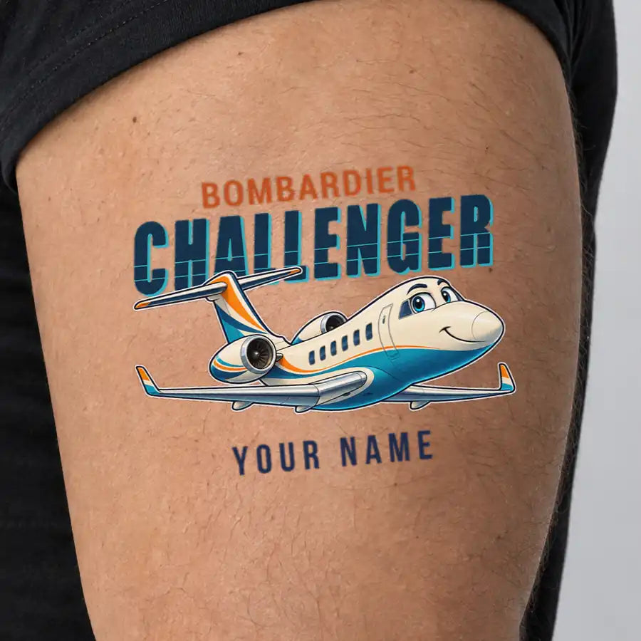 Bombardier Challenger 300 - Tattoo - Cartoon + Name - Man