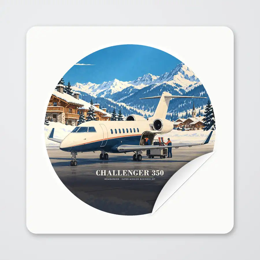 Bombardier Challenger 350 - 3D - Circle Sticker - Peel