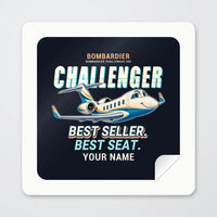 Thumbnail for Bombardier Challenger 350 - Cartoon + Name - Square Sticker - Peel
