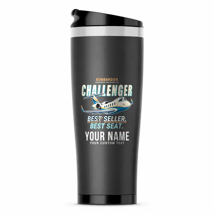 Bombardier Challenger 350 - Cartoon + Name - Stainless Steel (No Holder) - Gray