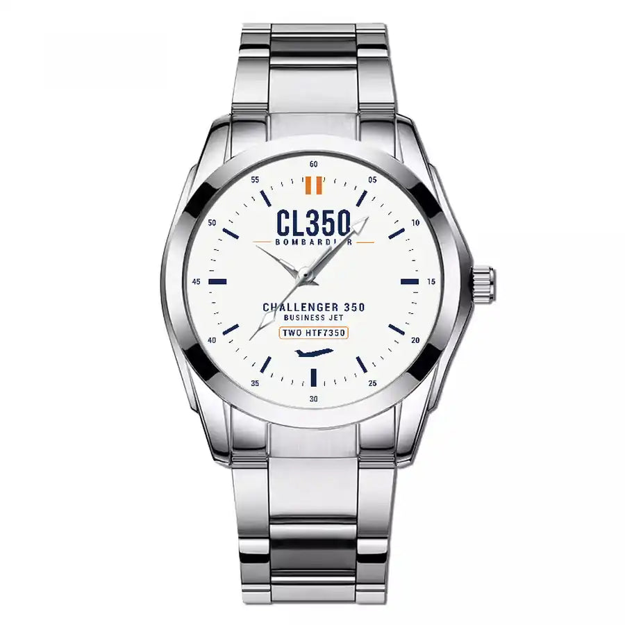 Bombardier Challenger 350 - Classic - White - Stainless Steel Band - For Men
