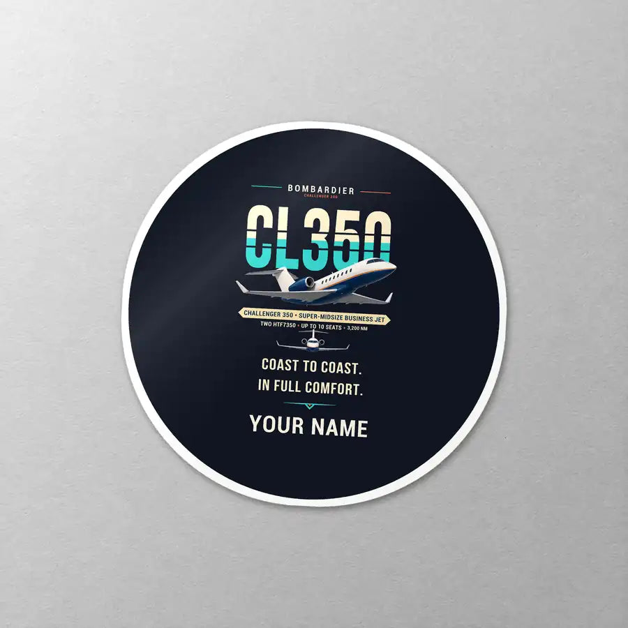 Bombardier Challenger 350 - Original + Name - Circle Sticker - Close-up