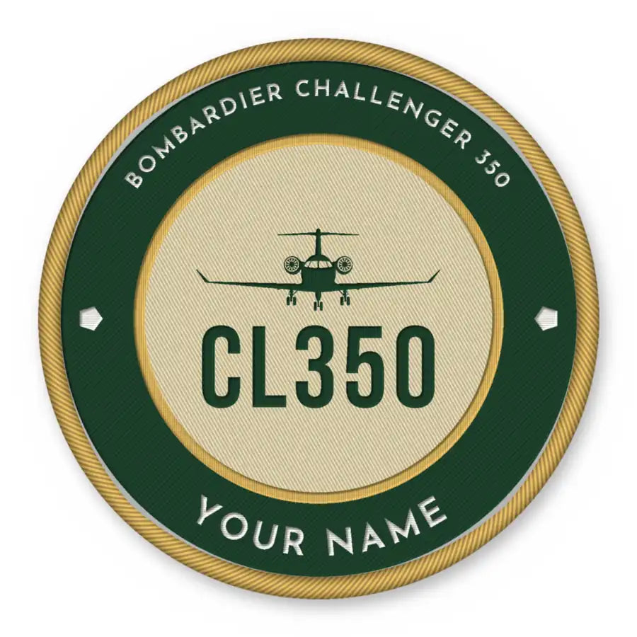 Bombardier Challenger 350 Patches - Circle + Name - Forest Gold
