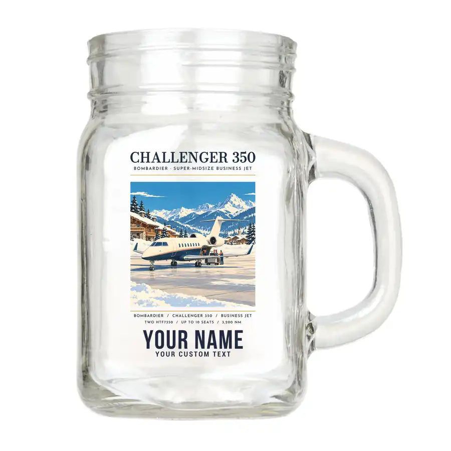 Bombardier Challenger 350 - Poster + Name - Cocktail Glass (Mason Jar)