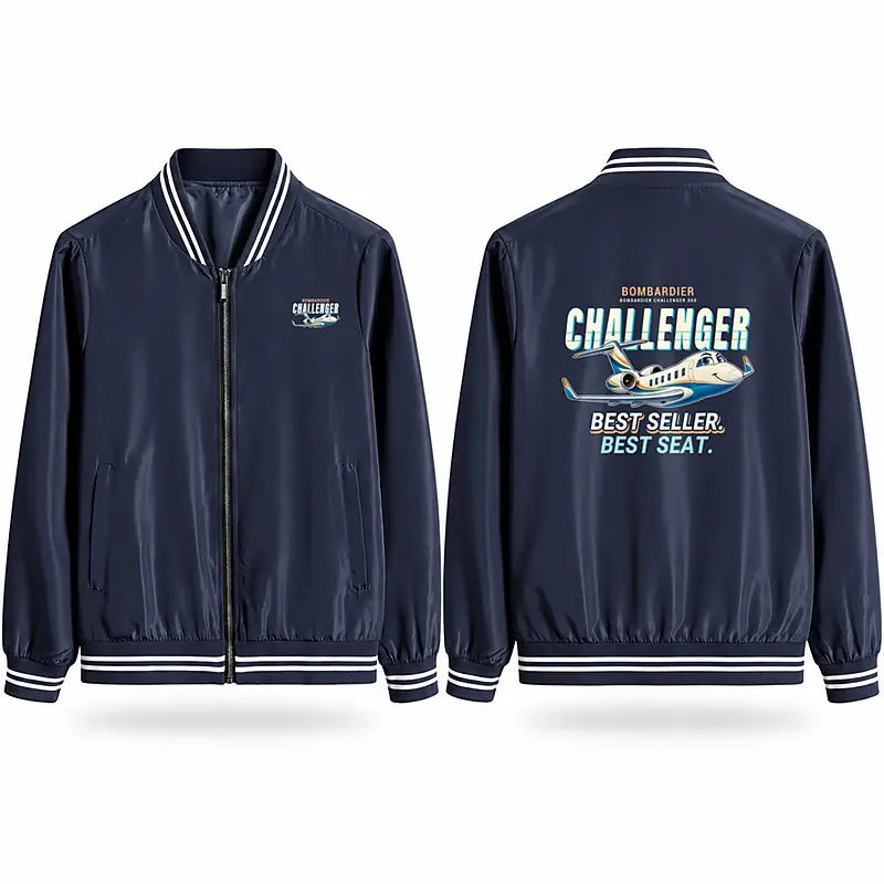 Bombardier Challenger 350 Stylish Jackets - Baseball Collar - Cartoon - Navy Blue