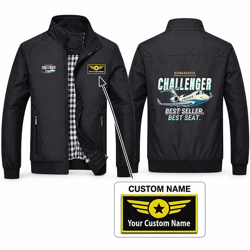Bombardier Challenger 350 Stylish Jackets - Stand Collar - Cartoon + Name - Black