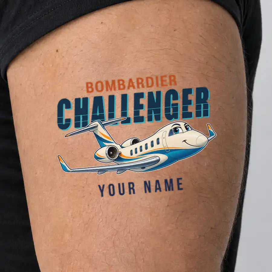 Bombardier Challenger 350 - Tattoo - Cartoon + Name - Man