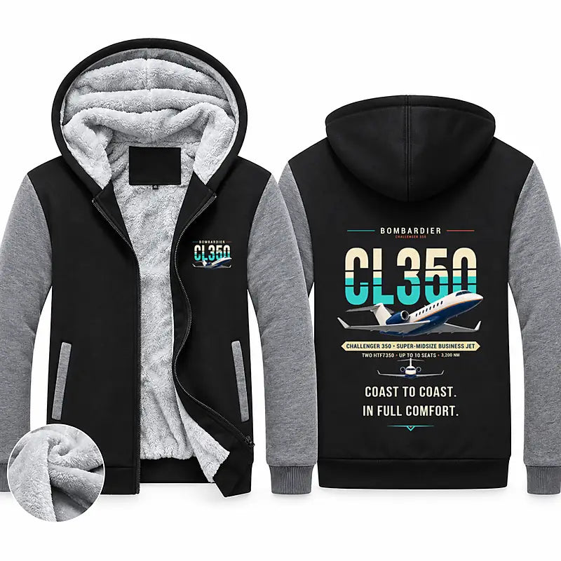 Bombardier Challenger 350 Zipped Sweatshirts - Original - Black & Gray