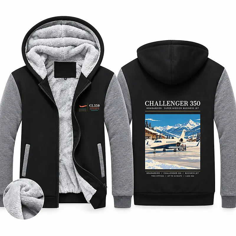 Bombardier Challenger 350 Zipped Sweatshirts - Poster - Black & Gray