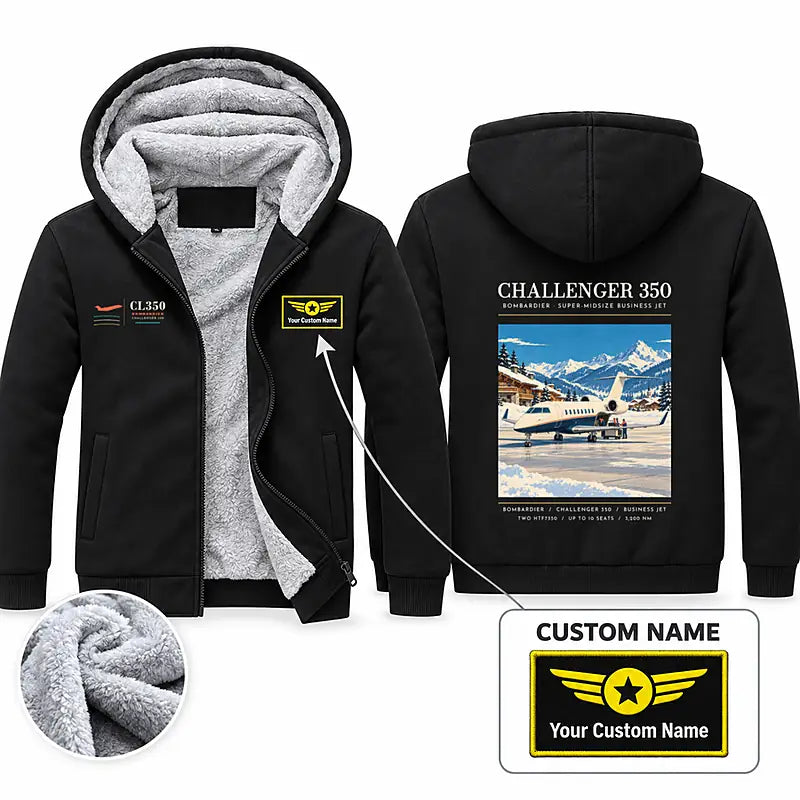 Bombardier Challenger 350 Zipped Sweatshirts - Poster + Name - Black