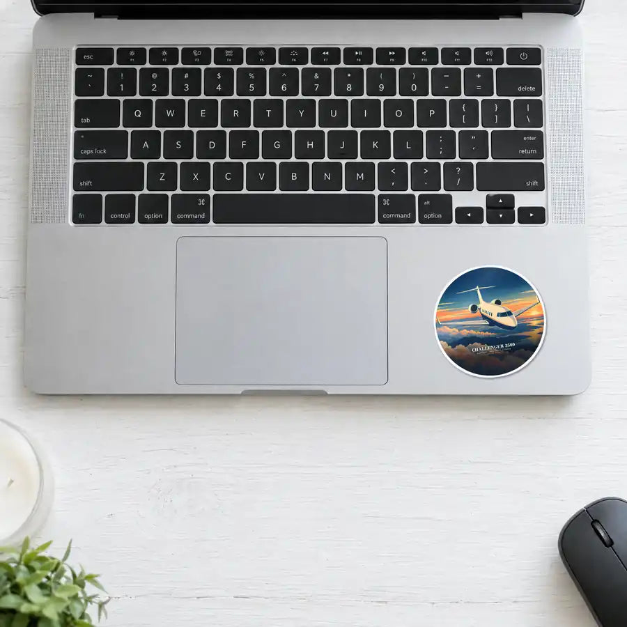 Bombardier Challenger 3500 - 3D + Name - Circle Sticker - Laptop