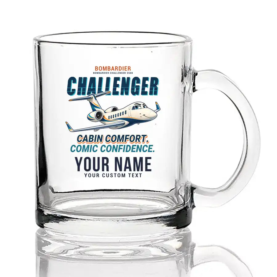 Bombardier Challenger 3500 - Cartoon + Name - Coffee & Tea Glass