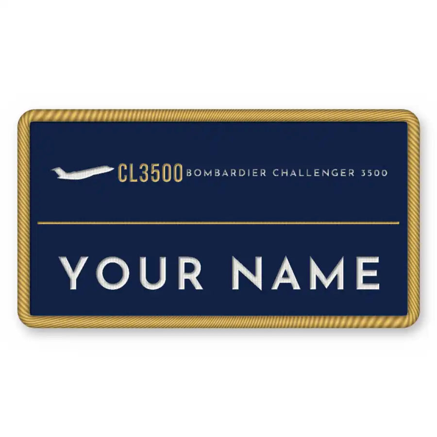 Bombardier Challenger 3500 Patches - Rectangle + Name - Navy Gold