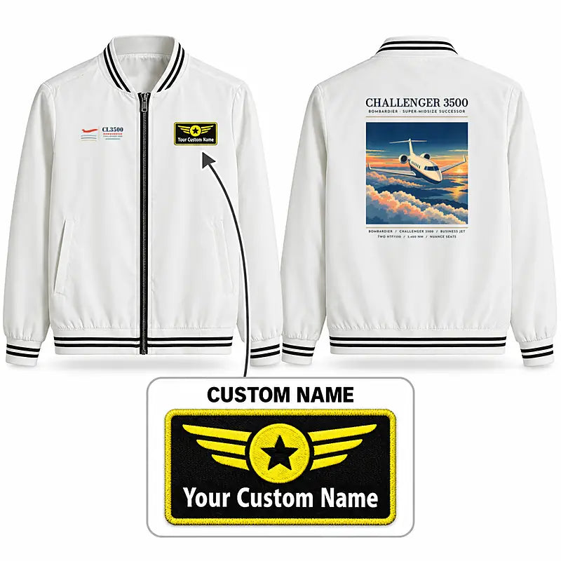 Bombardier Challenger 3500 Stylish Jackets - Baseball Collar - Poster + Name - White